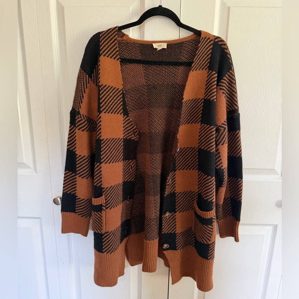 Cozy Plaid Open-Front Cardigan Sweater - Black & Brown